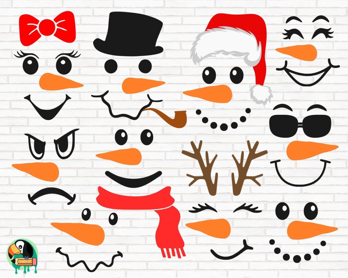 Snowman Face Svg Bundle, Winter Svg, Christmas Snowman Svg, Snowman
