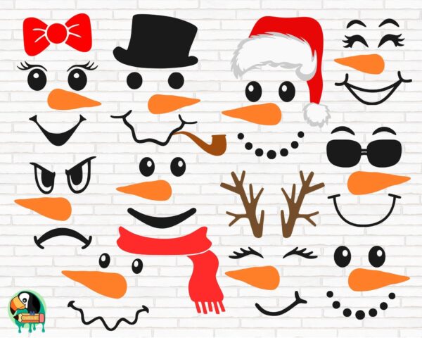 Snowman Face Svg Bundle, Winter Svg, Christmas Snowman Svg, Snowman