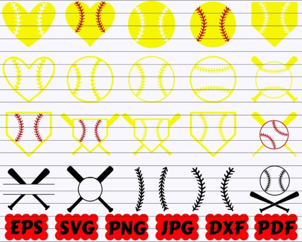 Softball Silhouette, Softball Clipart, Softball Ball Svg, Softball
