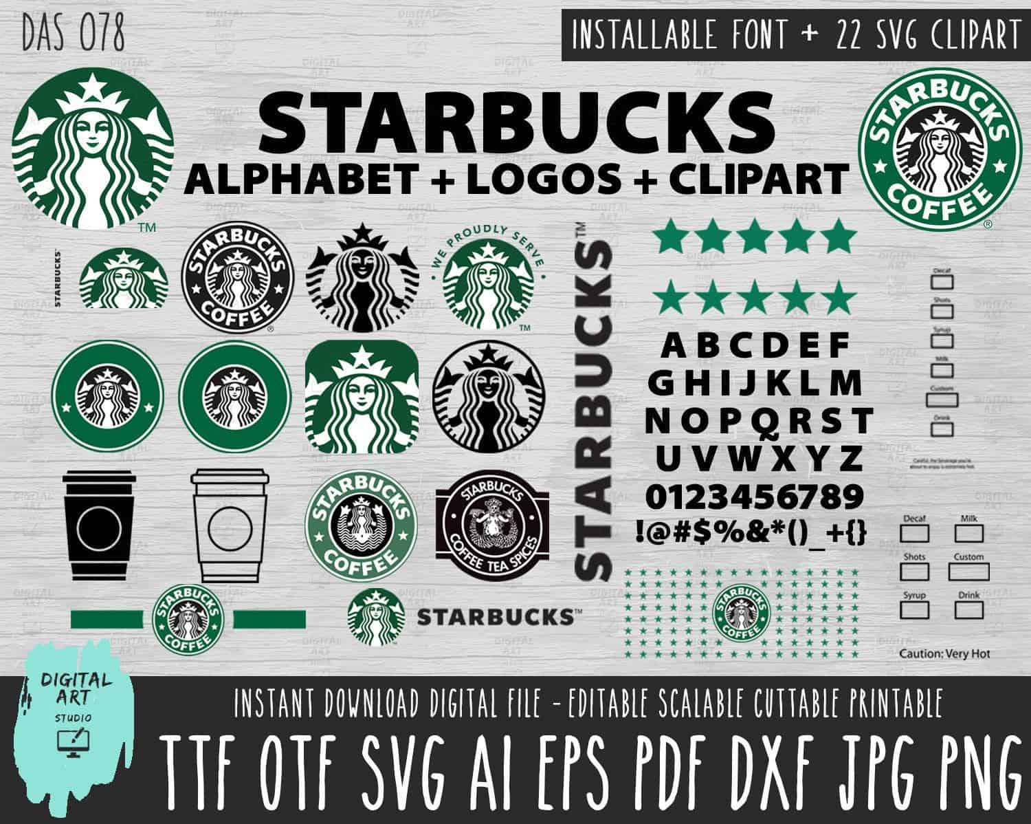 Starbucks Logo Wrap And Font Bundle Svg, Starbucks Coffee Font Instant ...