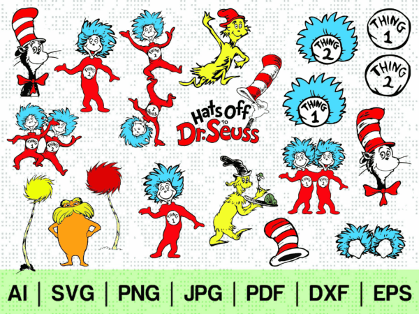 Thing 1 Thing 2 Svg Clipart Cricut Dr Seuss Bundle Kit Digital Instant ...