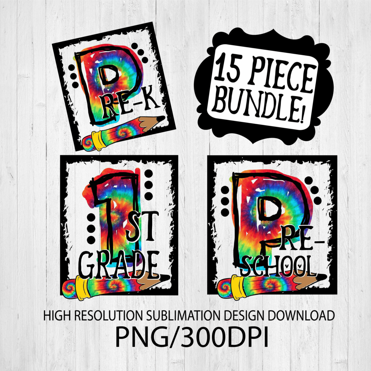 Tie Dye School Bundle Png File For Sublimation Printing Dtg Printing