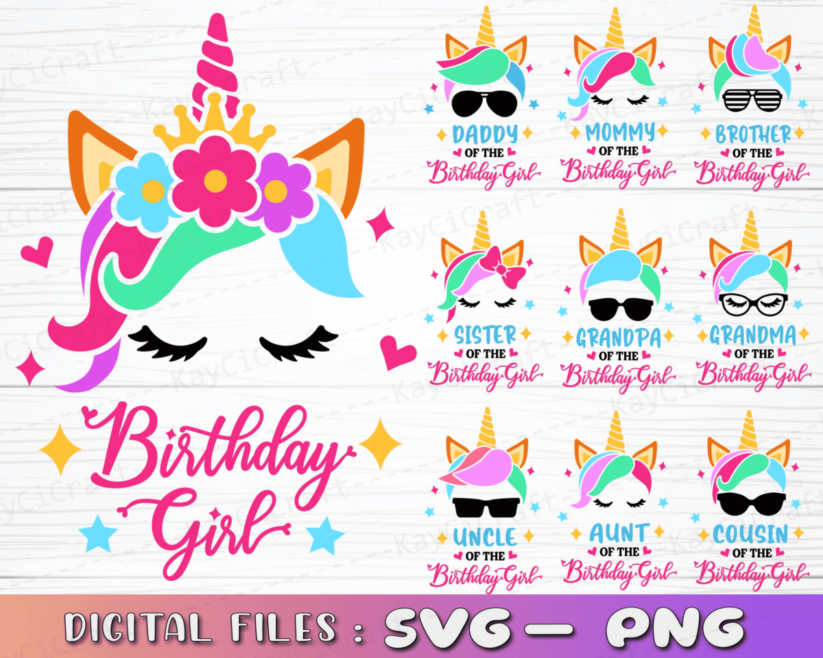 Unicorn Birthday Girl Bundle Svg, Unicorn Family Svg, Unicorn
