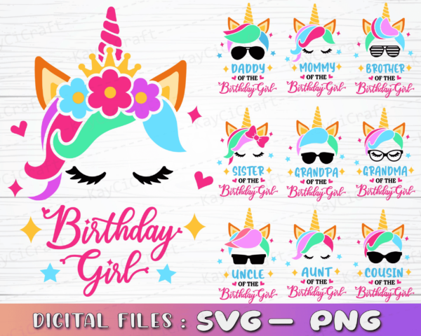 Unicorn Birthday Girl Bundle Svg, Unicorn Family Svg, Unicorn