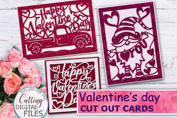 Valentines Card Svg Bundle, Happy Valentine'S Day Card Set