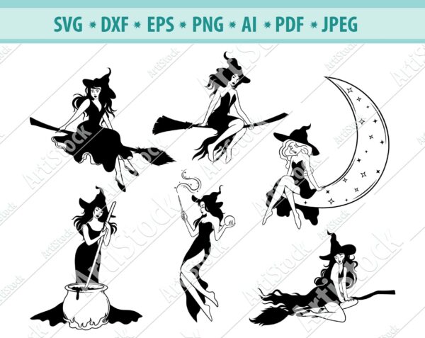 Witch Svg Bundle, Witches Svg, Witch On Moon Svg, Halloween Witch