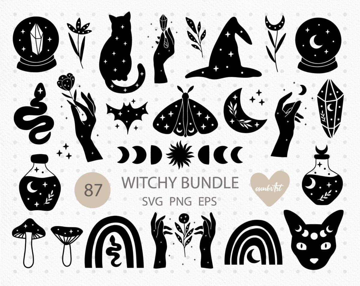 Witchy Svg Bundle, Celestial Moon Svg File, Mystical Wildflower Svg