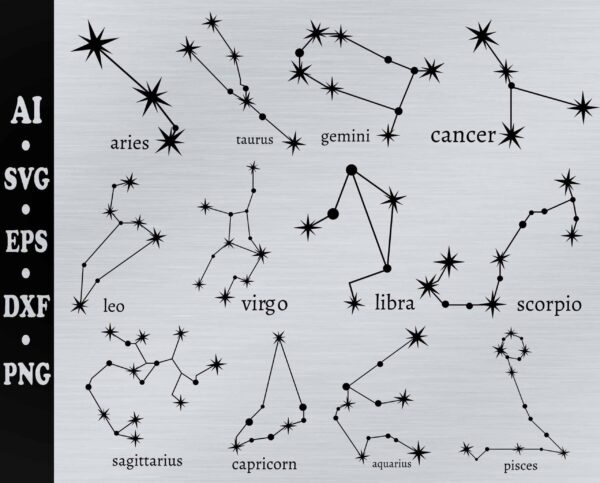 Zodiac Star Svg, Zodiac Svg Bundle, Astrology Svg, Horoscope Svg,
