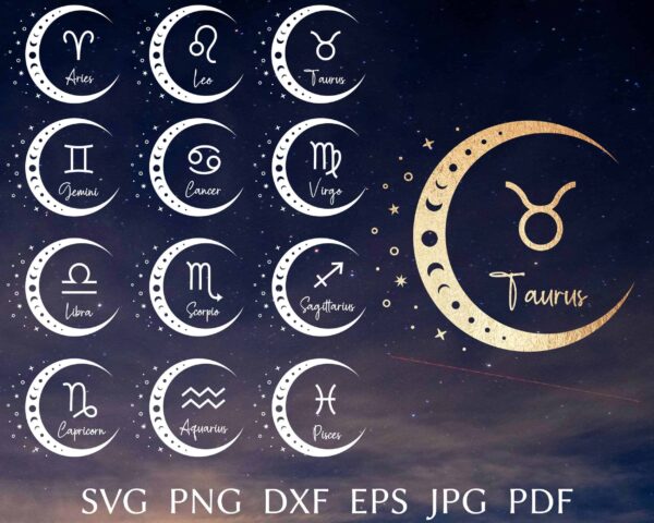 Zodiac Svg Bundle, Zodiac Sign Svg Cut File For Cricut, Astrology Svg