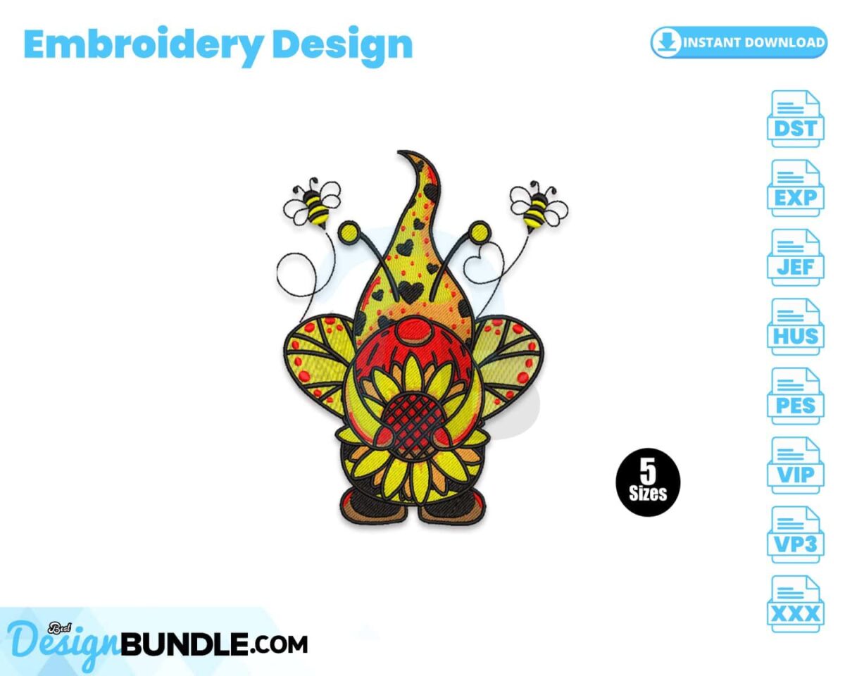 sunflower-gnome-and-bees-embroidery-design