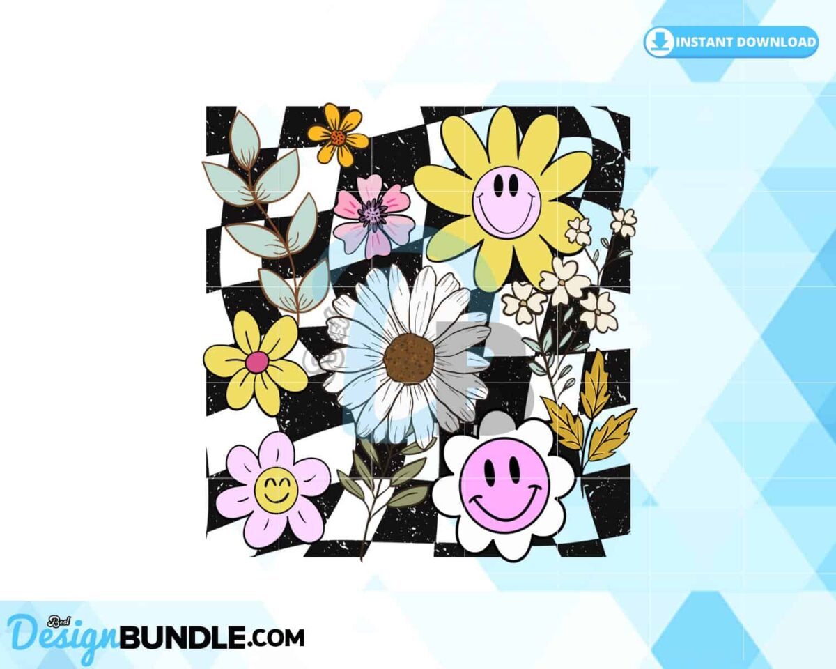 groovy-summer-daisy-flower-checkered-png