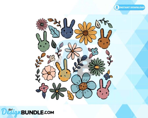boho-easter-bunny-cute-flowers-retro-png