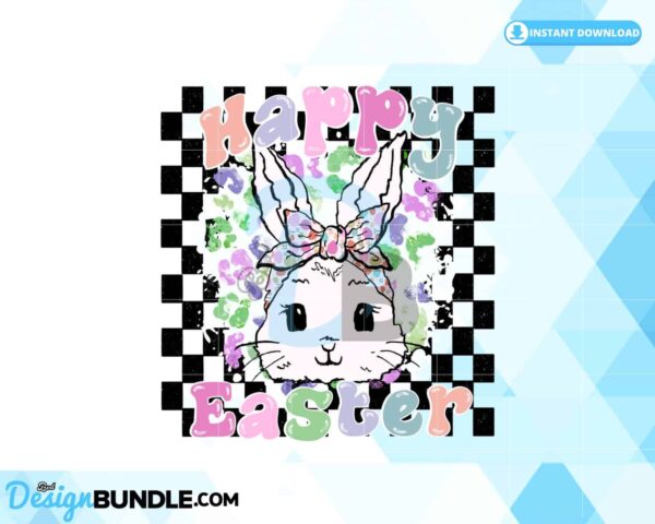 happy-easter-bunny-cute-pastel-checkered