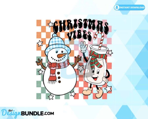 christmas-vibes-snowman-checkered-retro
