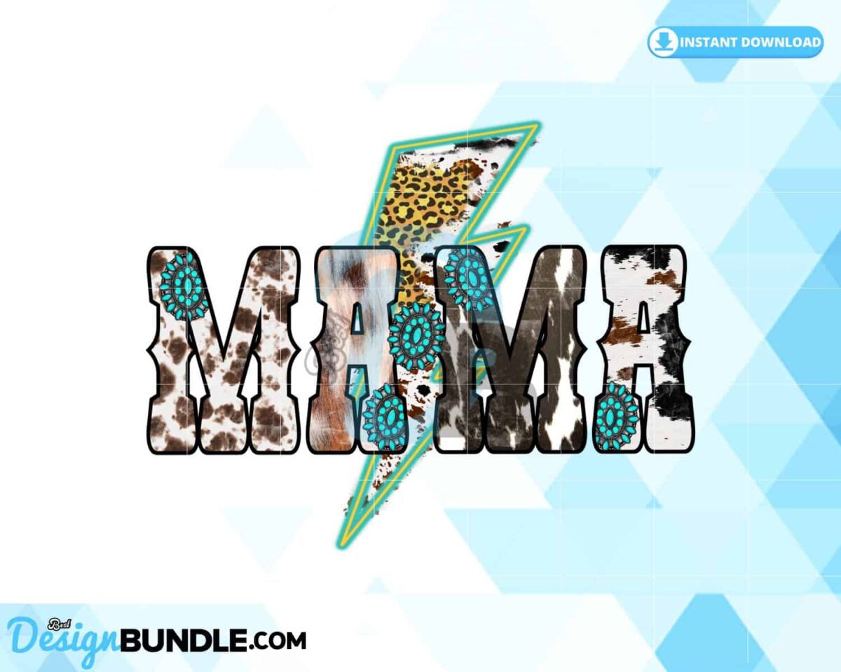 mama-western-cow-turquoise-lightning-png