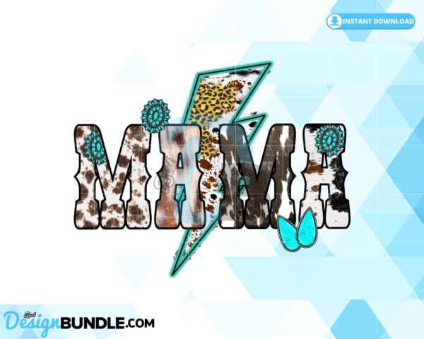 mama-western-cow-turquoise-lightning-png
