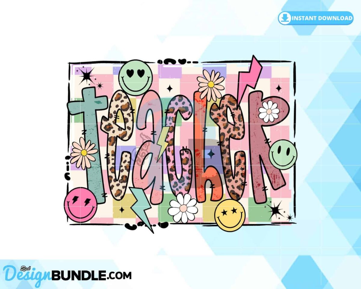 teacher-doodle-smiley-flowers-checkered