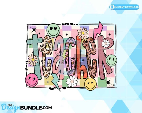 teacher-doodle-smiley-flowers-checkered