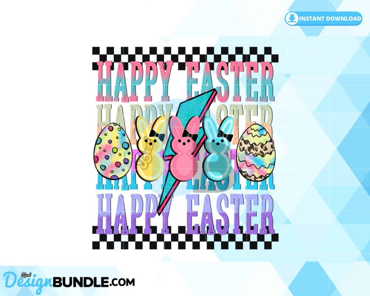 checkered-happy-easter-bunny-retro-png