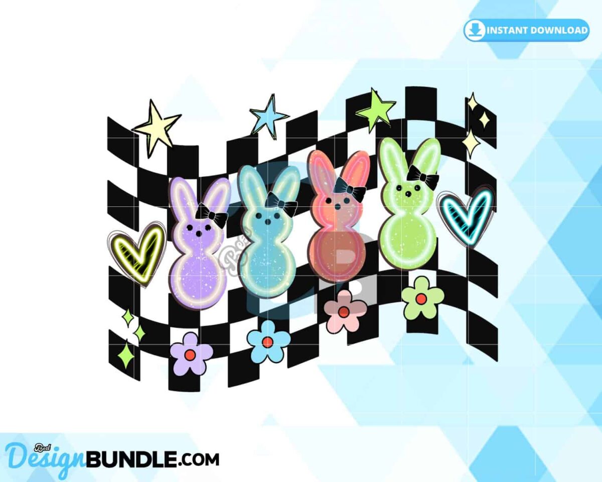 checkered-happy-easter-bunny-retro-png
