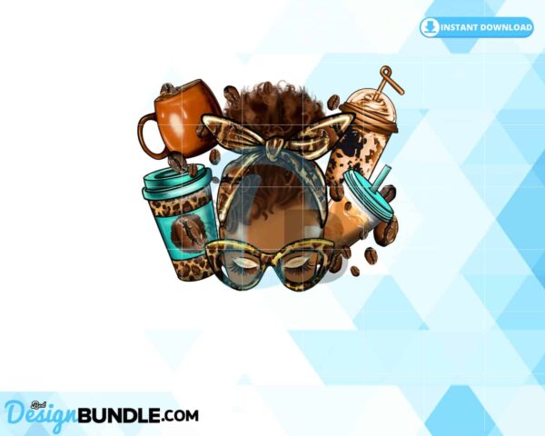 coffee-sublimation-afro-messy-bun-png