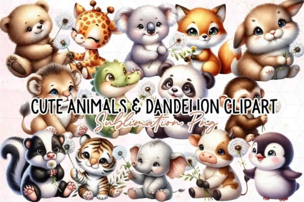 cute-animals-and-dandelion-clipart-png