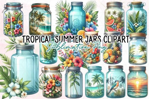 tropical-summer-jars-clipart-png