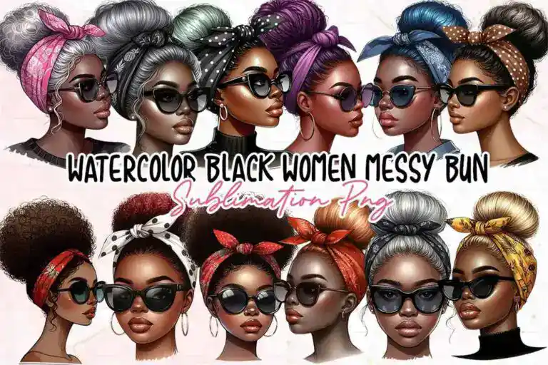 watercolor-black-women-messy-bun-clipart