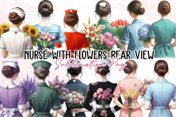 nurse-with-flowers-rear-view-clipart-png