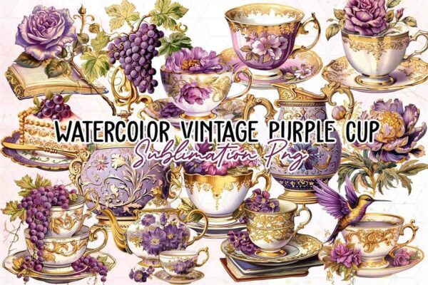 watercolor-vintage-purple-cup-clipart
