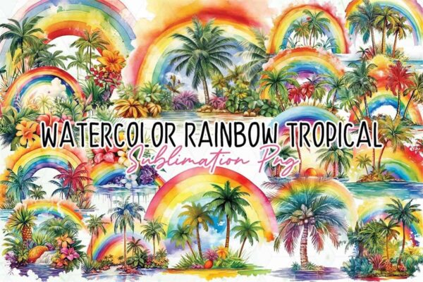 watercolor-rainbow-tropical-clipart-png