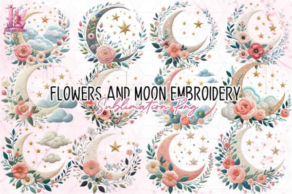 flowers-and-moon-embroidery-clipart-png