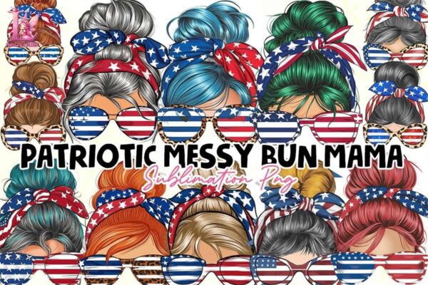patriotic-messy-bun-mama-clipart-png