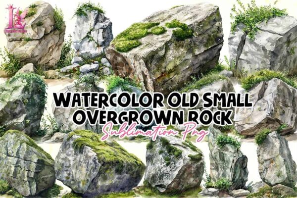 watercolor-old-small-overgrown-rock