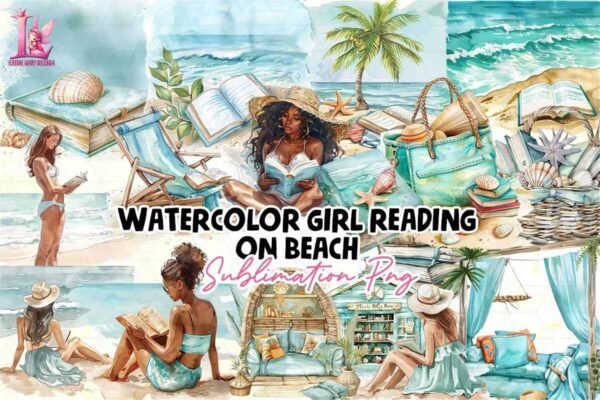 watercolor-girl-reading-on-beach-clipart