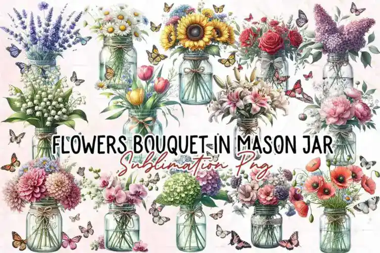 flowers-bouquet-in-mason-jar-clipart-png