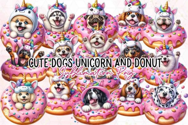 cute-dogs-unicorn-and-donut-clipart-png