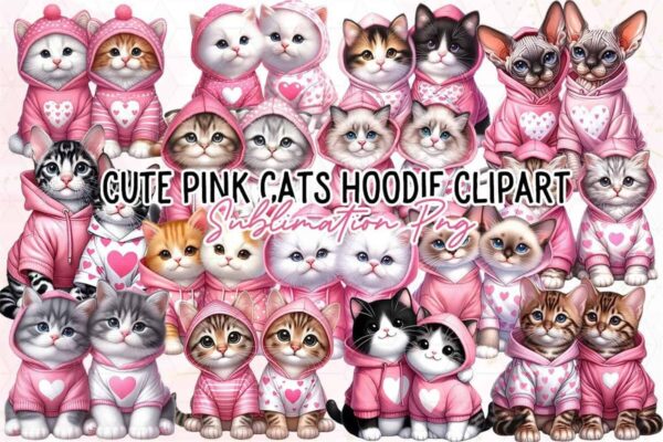 cute-pink-cats-hoodie-clipart-png