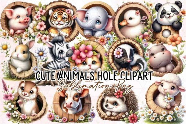 watercolor-cute-animals-hole-clipart-png