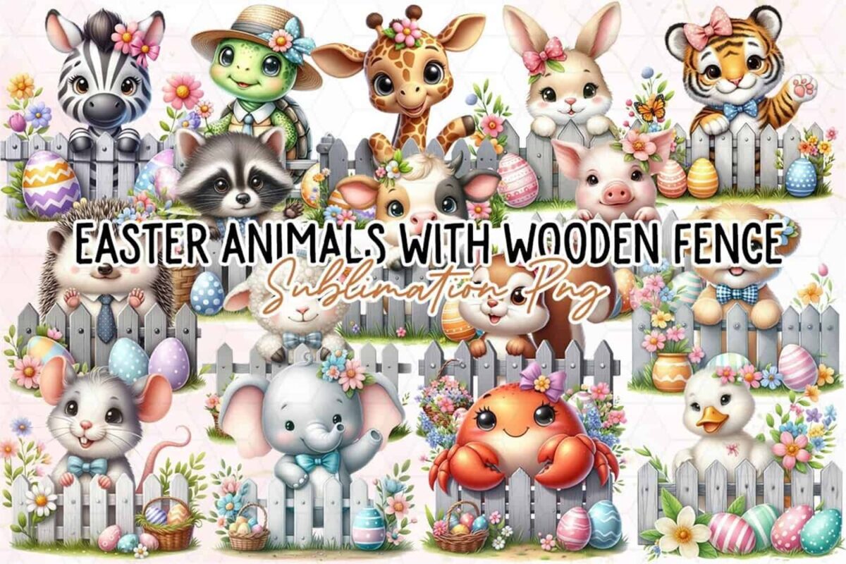 easter-animals-with-wooden-fence-clipart