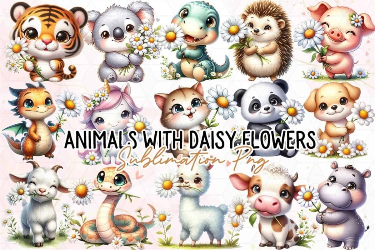 happy-animals-with-daisy-flowers-clipart