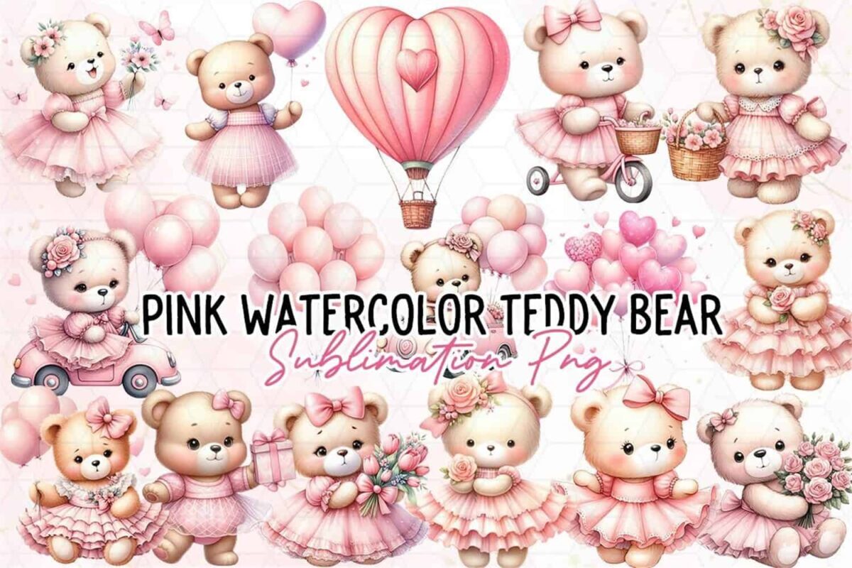 pink-watercolor-teddy-bear-clipart-png