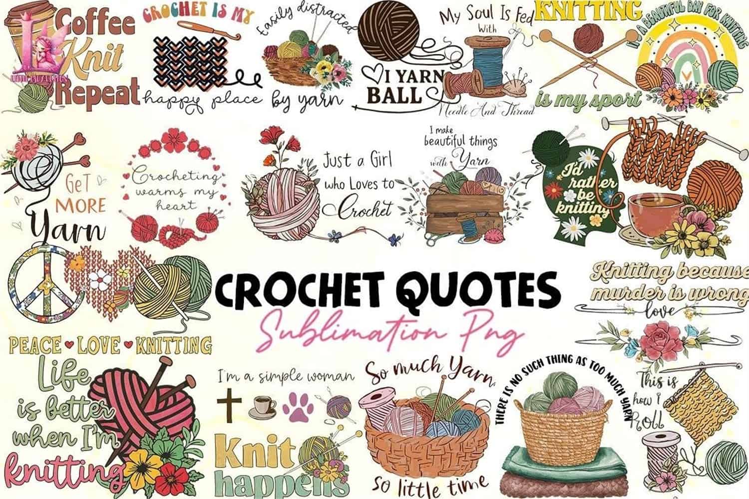 Crochet Quotes Clipart PNG Bundle Instant Download » BestDesignBundle