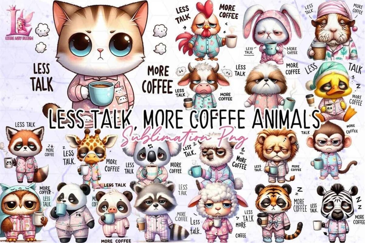 less-talk-more-coffee-animals-clipart-bundle