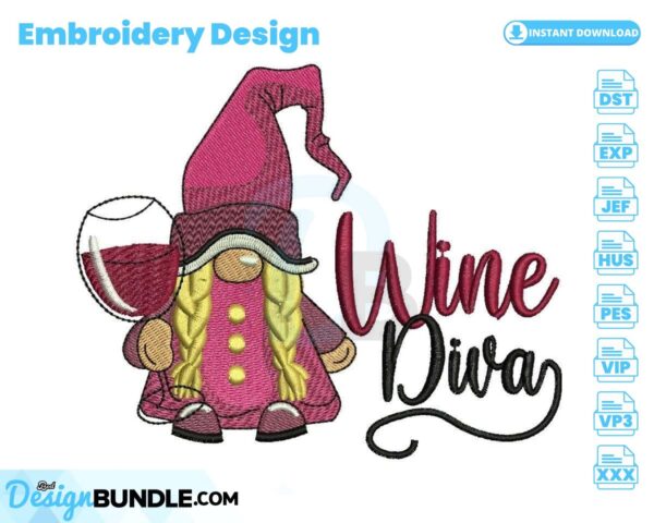 wine-diva-gnome-embroidery-design