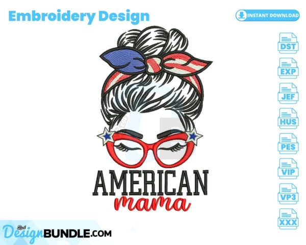 american-mama-messy-bun-embroidery-design