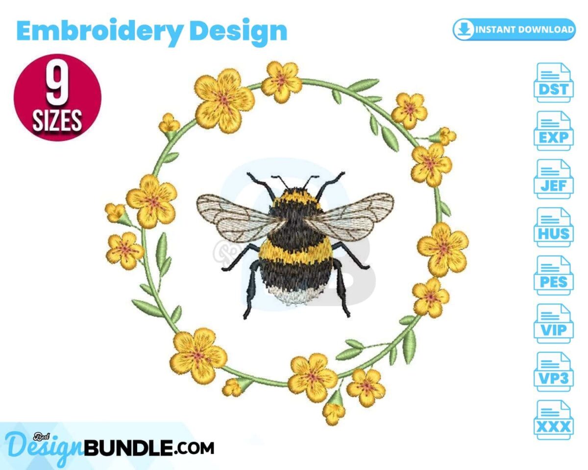 floral-bee-wreath-embroidery-design