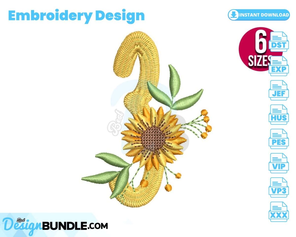 sunflower-alphabet-number-three-embroidery-design