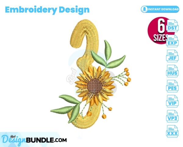 sunflower-alphabet-number-three-embroidery-design