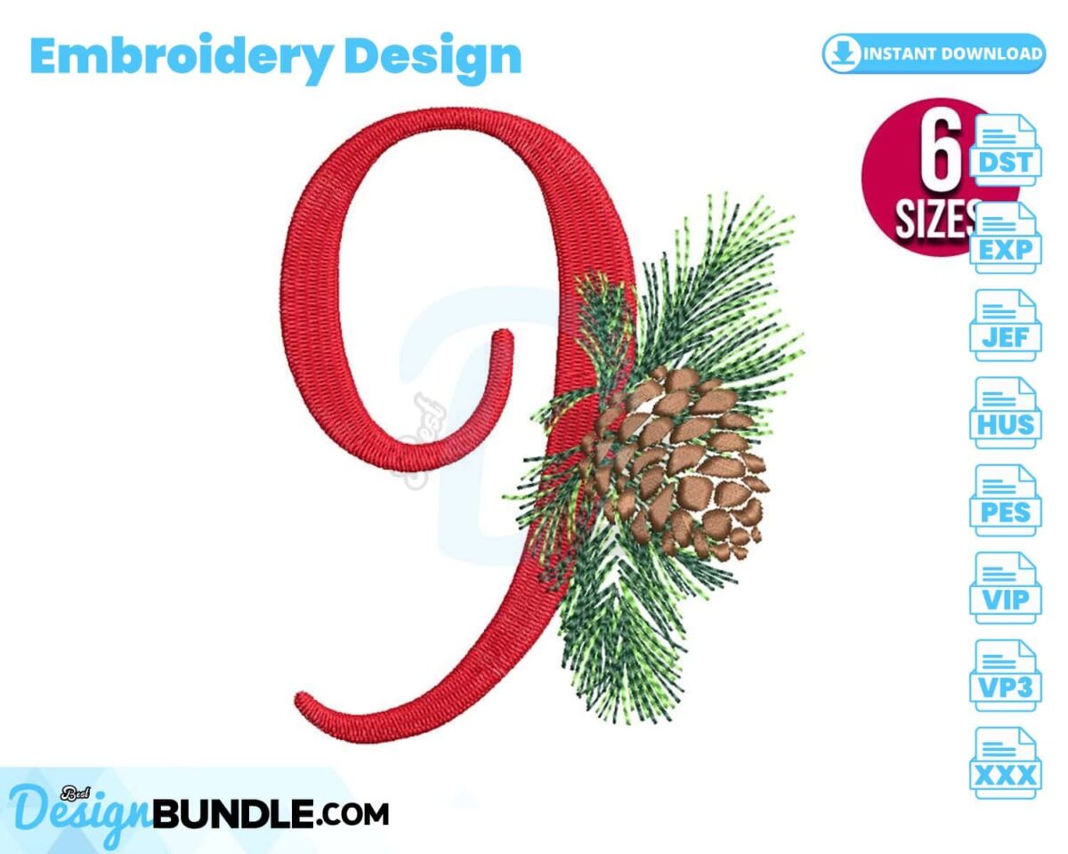 christmas-alphabet-number-nine-embroidery-design